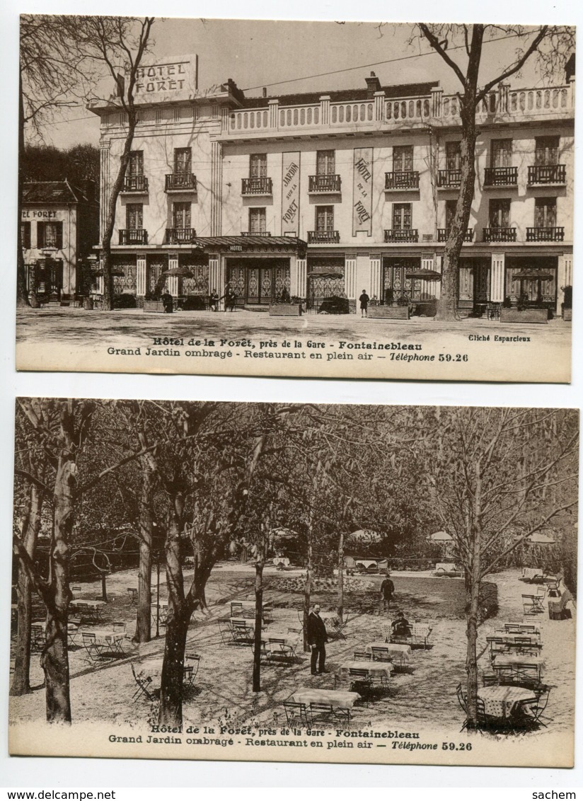 77 FONTAINEBLEAU 2 Cartes HOTEL De La Foret Facade Et Terrasse Jardin  1930   D03 2019 - Fontainebleau