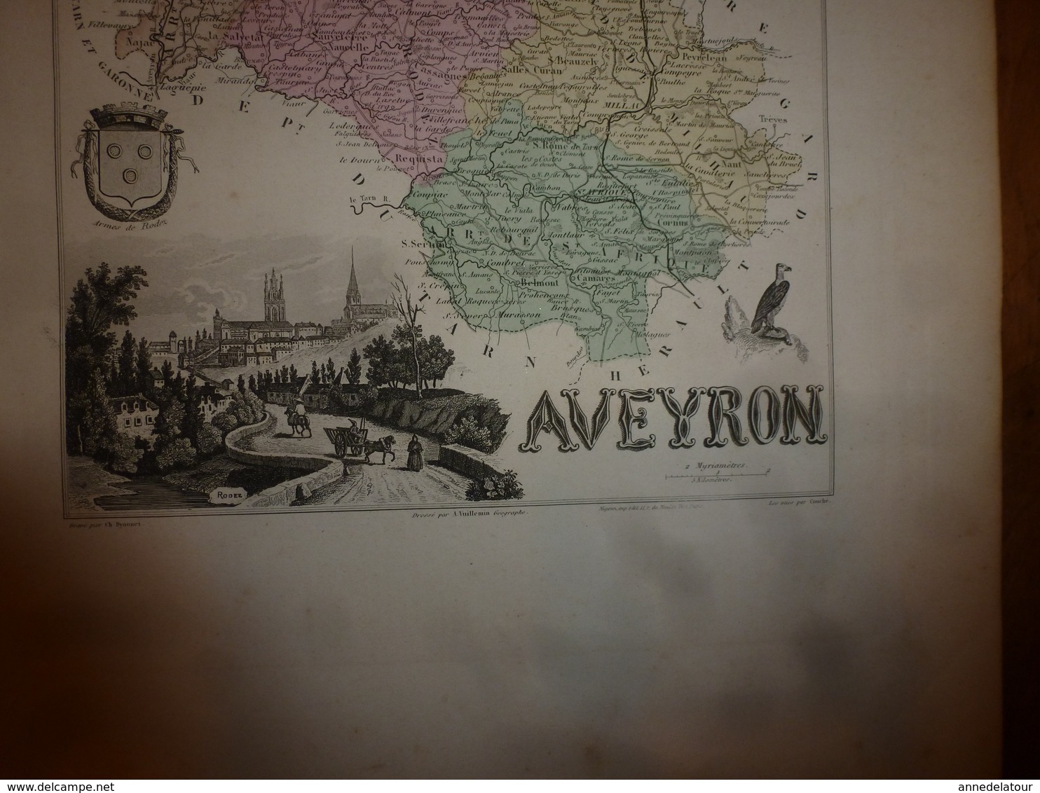 1880:AVEYRON (Rodez,Espalion,Millau,St-Affrique,Villefranche,etc) Carte Géo.-Descriptive:grav.taille Douce Par Migeon. - Cartes Géographiques