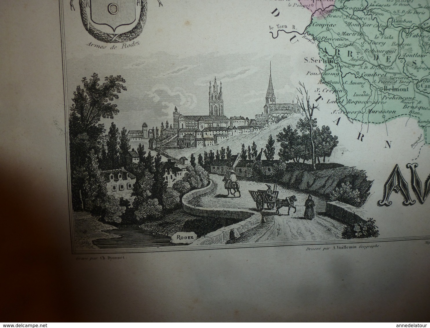 1880:AVEYRON (Rodez,Espalion,Millau,St-Affrique,Villefranche,etc) Carte Géo.-Descriptive:grav.taille Douce Par Migeon. - Cartes Géographiques