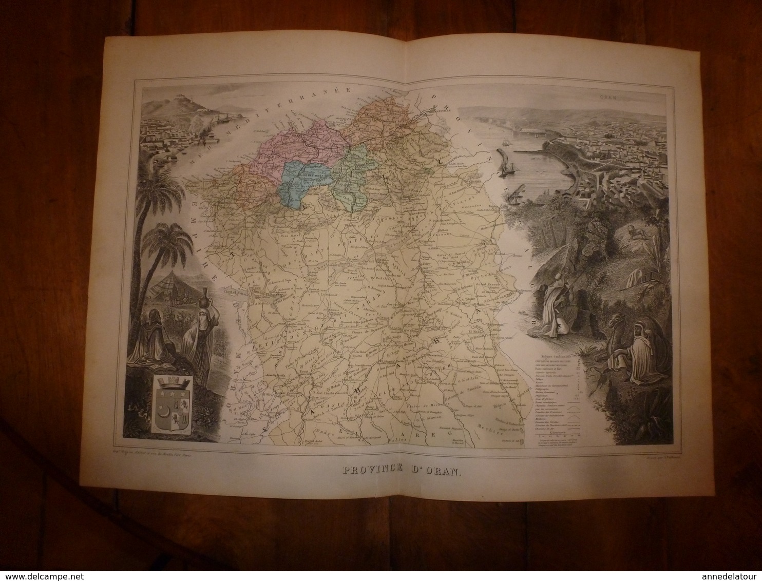 1880: ORAN (Mascara,Mostaganem,Sidi-Bel-Abbès,Tlemcen,Mers El K, Etc) Carte Géo.-Descriptive En Taille Douce Par Migeon. - Cartes Géographiques
