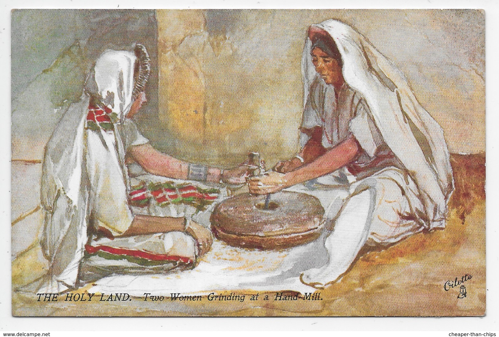 The Holy Land - Two Women Grinding At A Hand-Mill - Tuck Oilette 7311 - Palestine