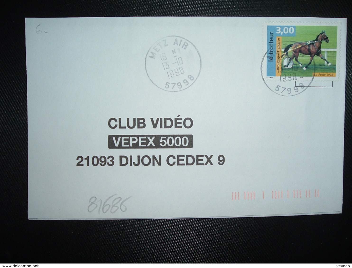 LETTRE TP CHEVAL Le Trotteur 3,00 OBL.13-10 1998 METZ AIR 57998 (MOSELLE) - Cachets Militaires A Partir De 1900 (hors Guerres)