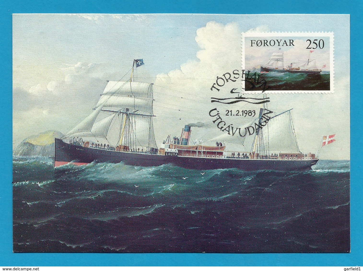 Färöer Inseln 1983  Mi.Nr. 80 , Dampfschiff "Laura" - Maximum Karte - Stempel Törshavn 21.2.1983 - Färöer Inseln