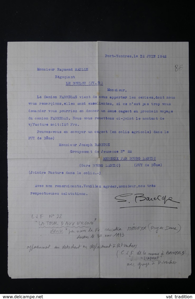 FRANCE - Courrier Pour Ravitaillement Pour Groupement De Jeunesse De Meissex Par Bourg Lastic En 1942 - L 22960 - Documenti