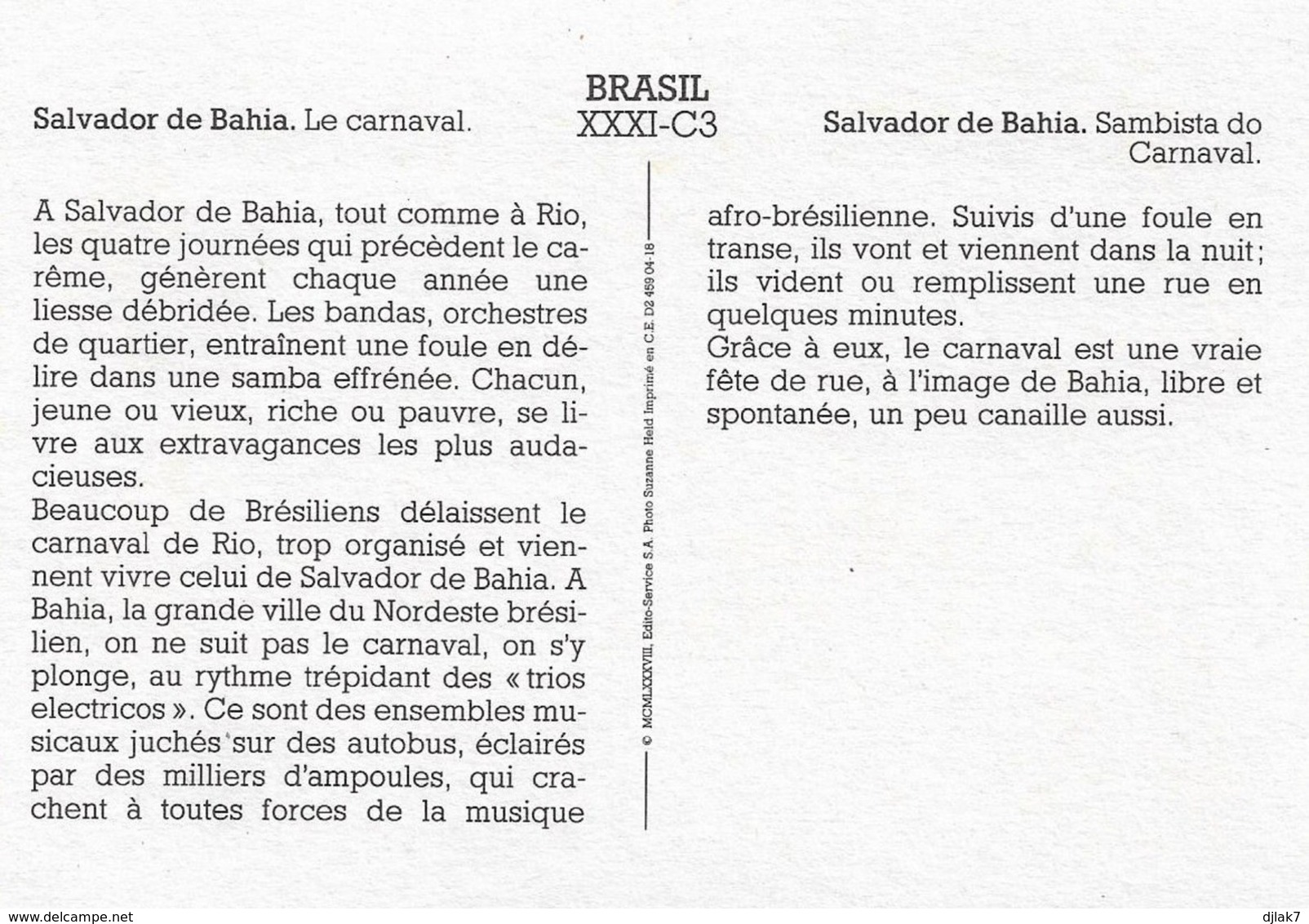 Brésil Salvador De Bahia Le Carnaval (2 Scans) - Salvador De Bahia