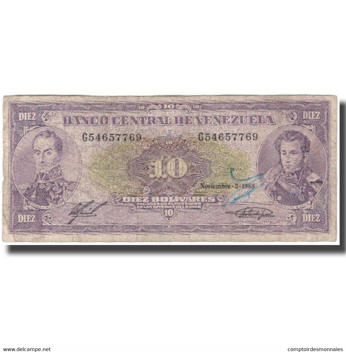 Billet, Venezuela, 10 Bolívares, 1988-11-03, KM:62, TB - Venezuela