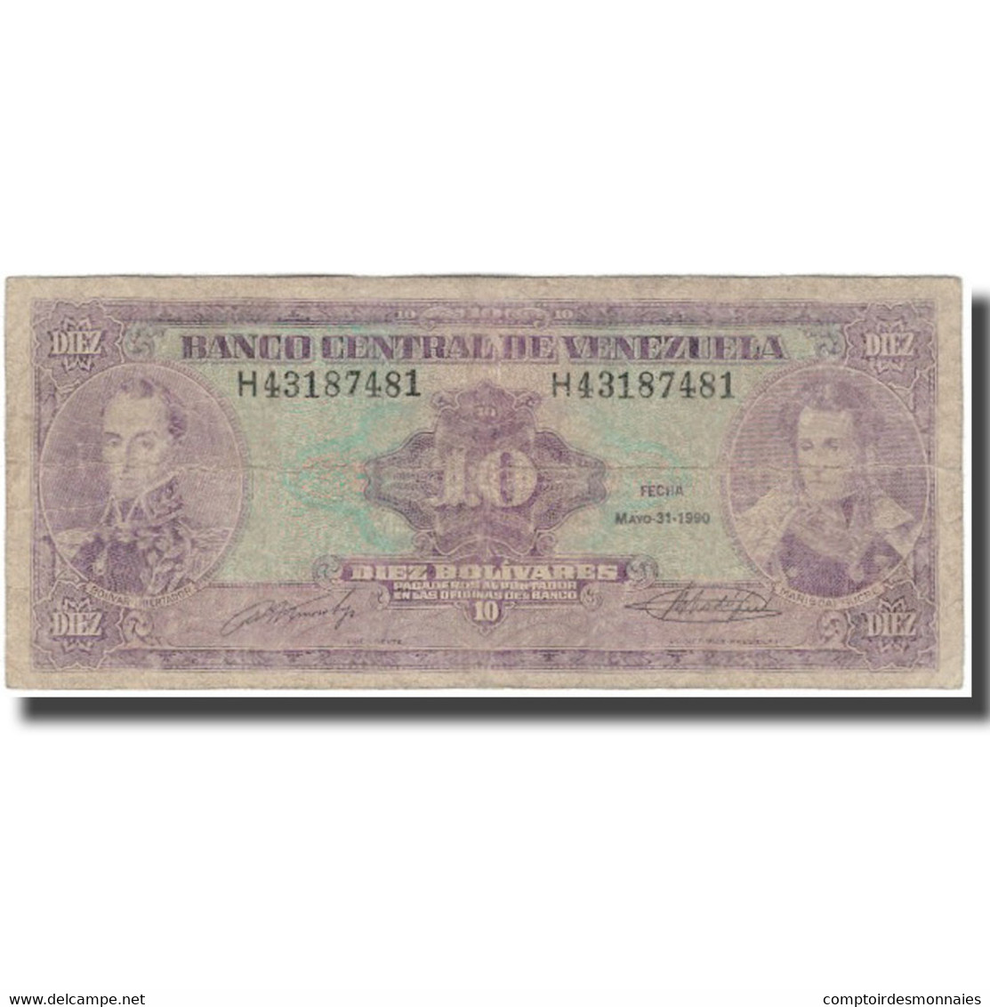 Billet, Venezuela, 10 Bolívares, 1990-05-31, KM:61b, B+ - Venezuela