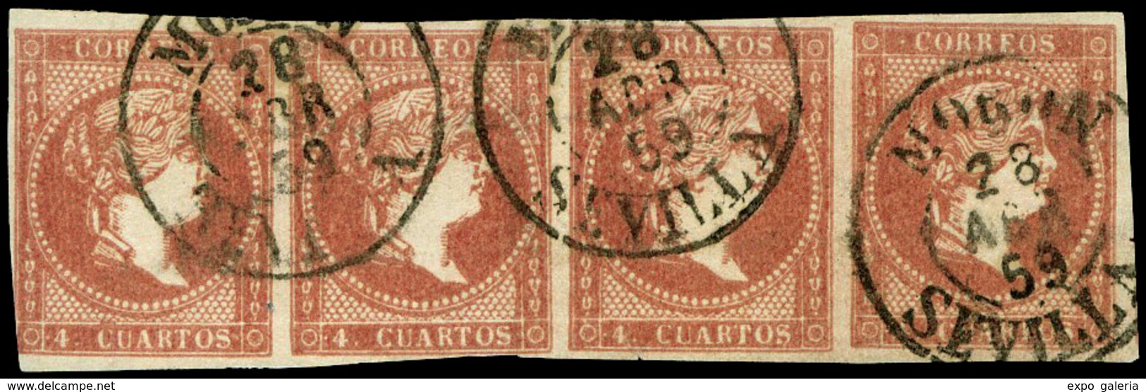 Ed. 0 48 Tira 4 - Mat. Fechador Tp. I “Morón-Sevilla” Precioso. Raro. - Unused Stamps