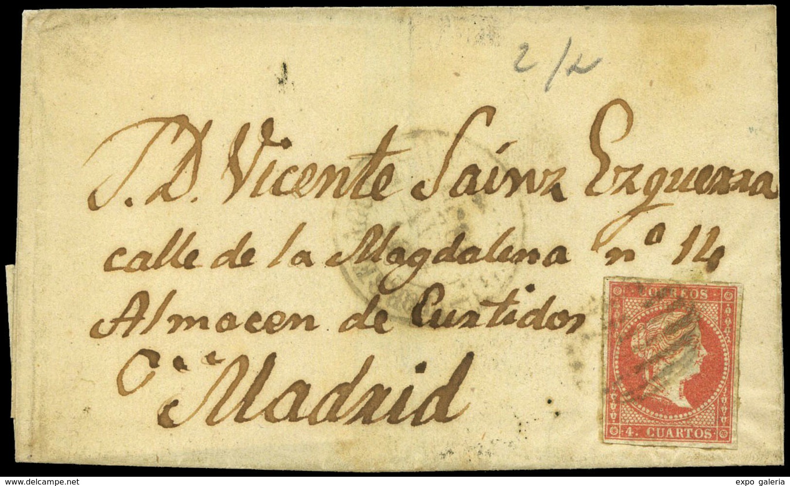 Ed. 48 -  1856. Sobreenvuelta Cda Con Parilla Sobre Sello Y Baeza “Torrelaguna 31/05/56” A Madrid - Unused Stamps