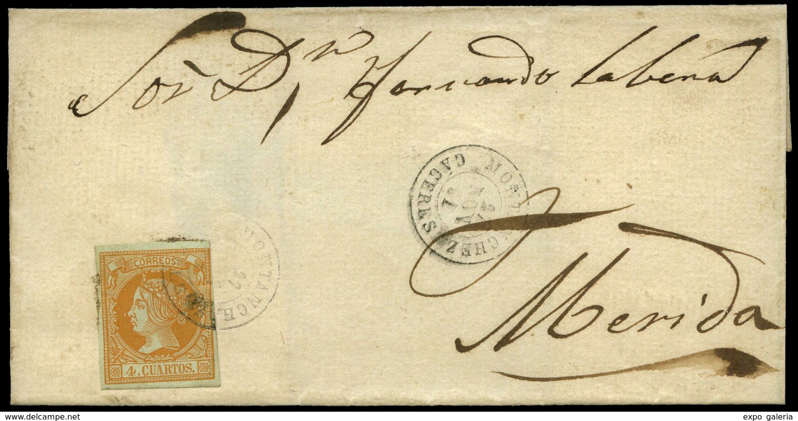 Ed. 52 - Carta Cda Mat. Fechador Tp. II “Montanchez-Cáceres” Lujo. Rara. - Unused Stamps