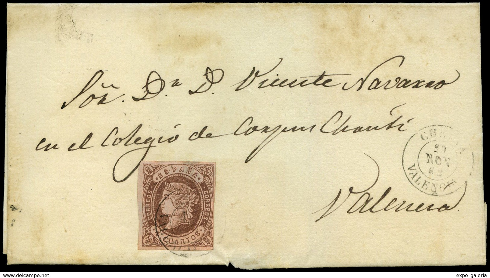 Ed. 58 - Carta Cda A Valencia Mat. Fechador Tp. II “Chelva-Valencia” Precioso. Raro. - Ungebraucht