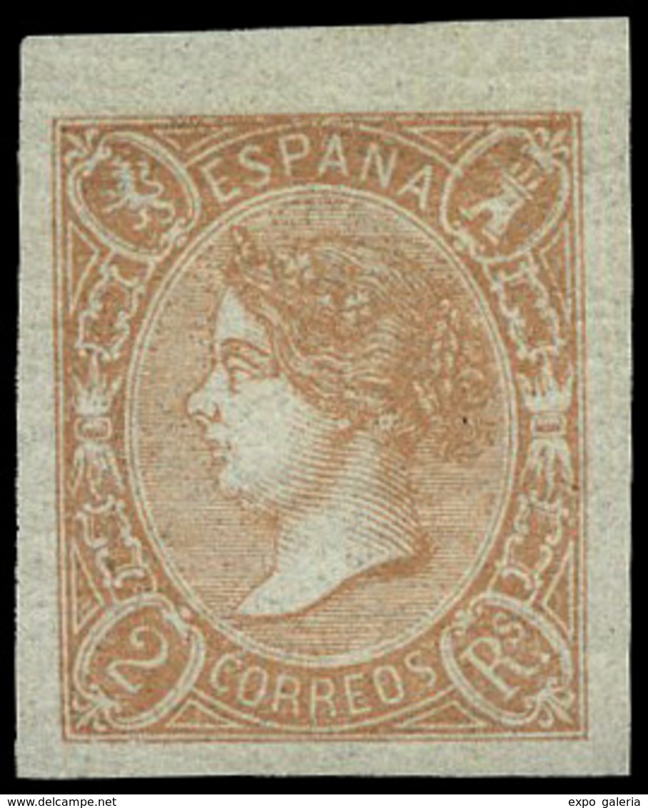 Ed. *** 73A - 1865. 2 Reales Salmón. Lujo. Borde Superior De Pliego. Sin Charnela. Raro En Esta Condición.Certif.GRAUS - Neufs