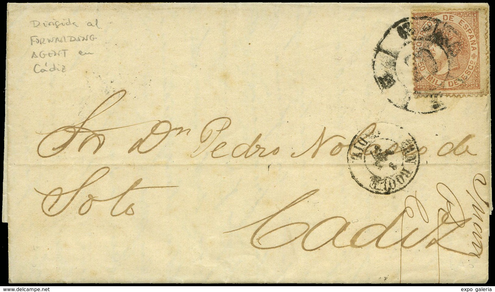 Ed. 96 - Mat. R.C. “63-San Roque” Cda De Gibraltar A Cádiz, Dirigida Al “Forwalding Agent” En Cádiz. Raro. Lujo. - Unused Stamps