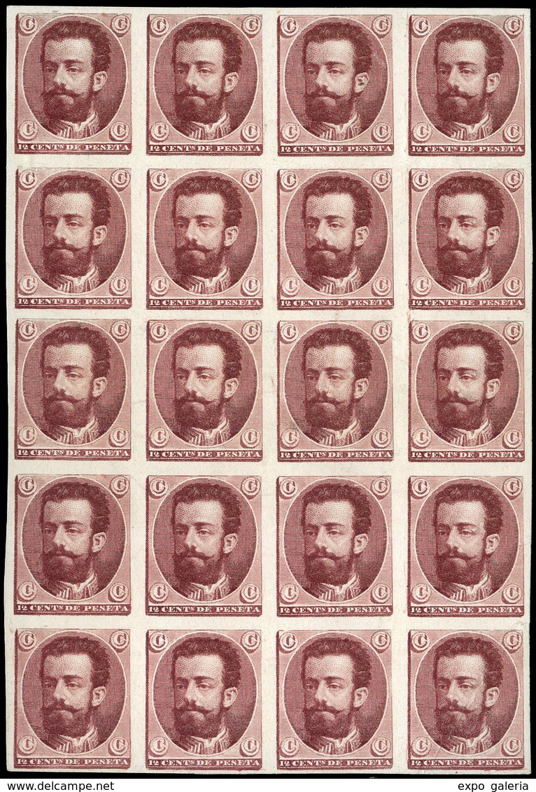 * Amadeo. Bl. De 20 Ejemplares Sobre Papel Cartón, Similar 835 Pero En Color Carmín. (No Reseñado En Galvez) - Unused Stamps