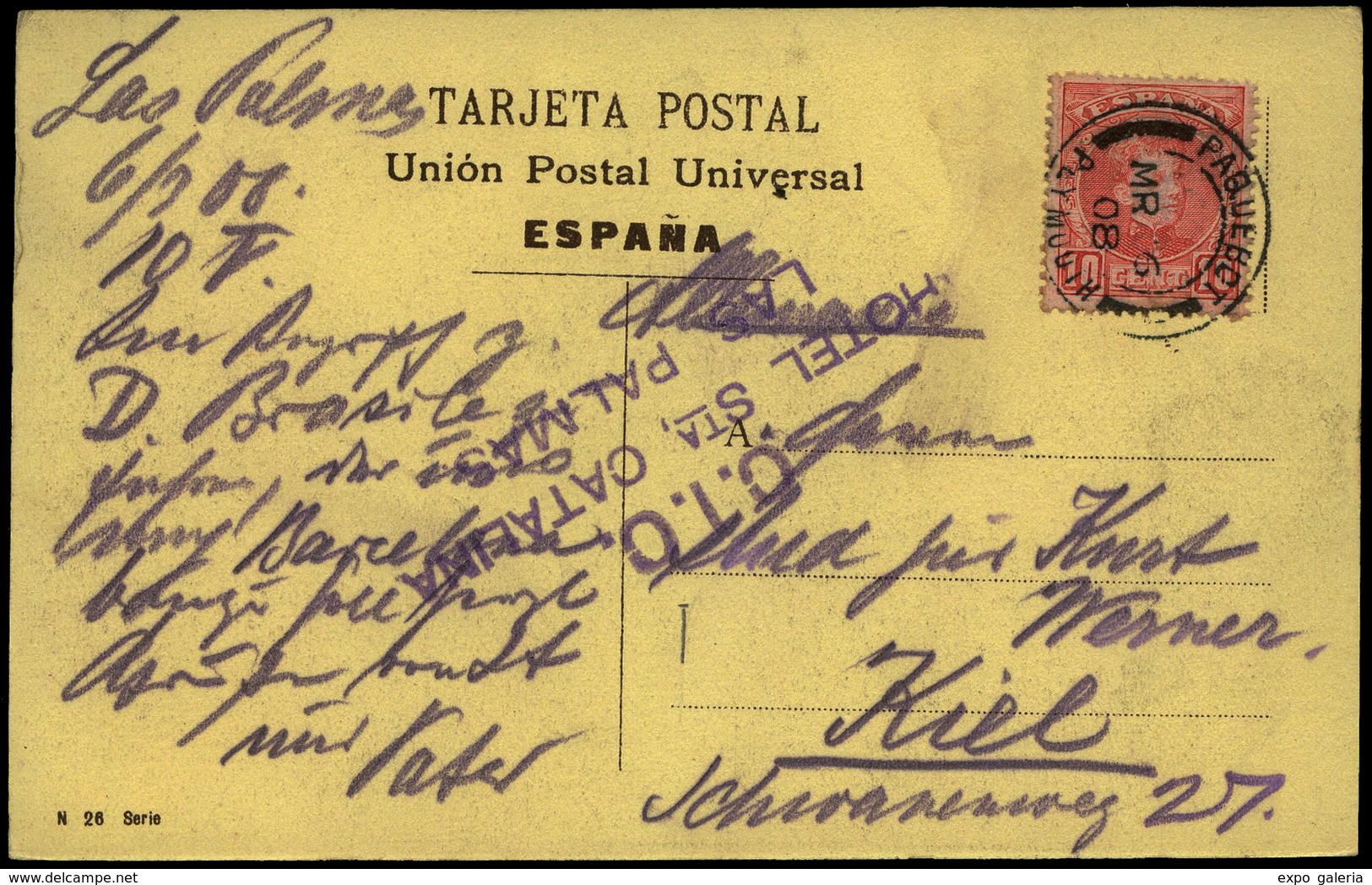 Ed. T.P. 243 - Fechada En Las Palmas Y Fechador “Paquebot 06/03/08” A Kiel. Lujo. - Unused Stamps