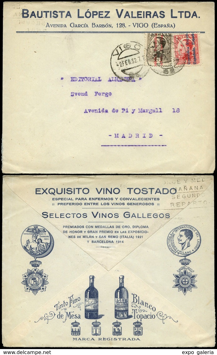 Ed. 594-598 - Cda De Vigo A Madrid 02/02/32 Con Preciosa Publicidad De Vinos Al Dorso. - Neufs