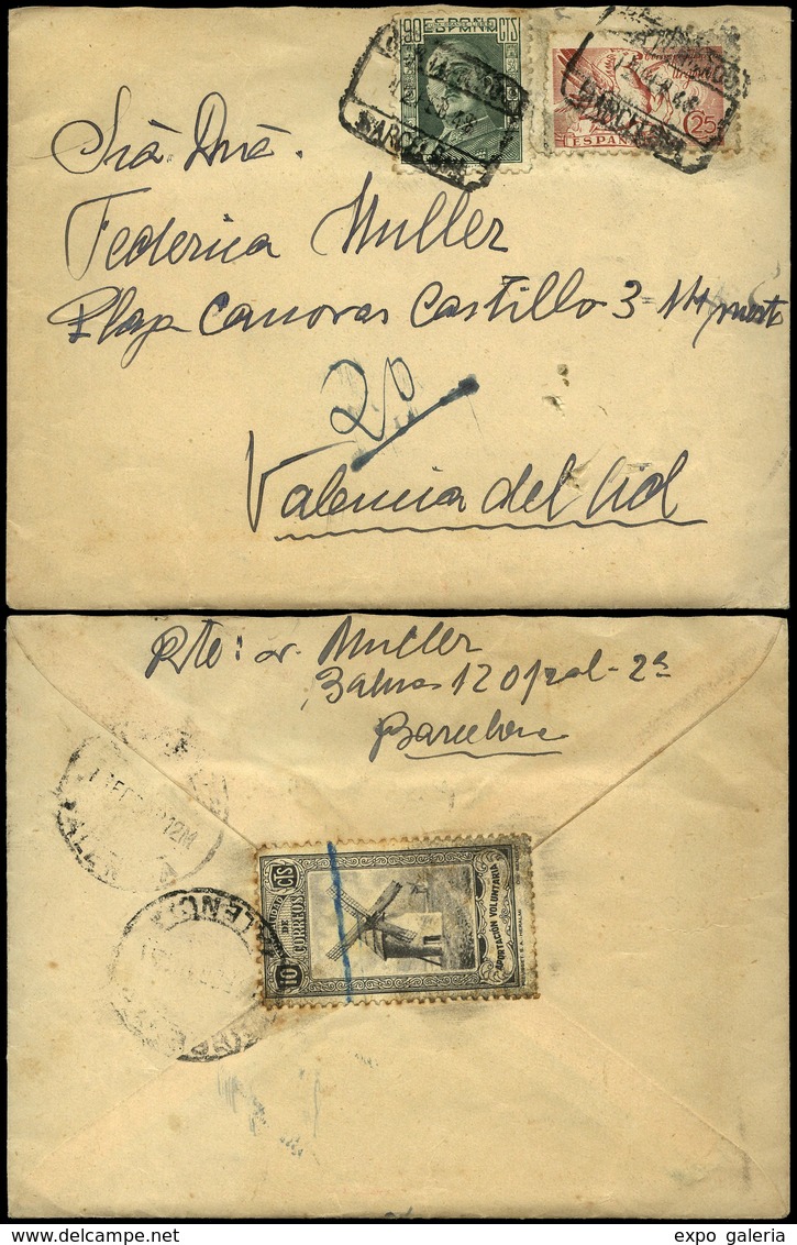 Ed. 952+100 - “Certificado-Barcelona 12-02-48” Con Viñeta 10Cts. “Mutualidad De Correos” (molino) - Unused Stamps