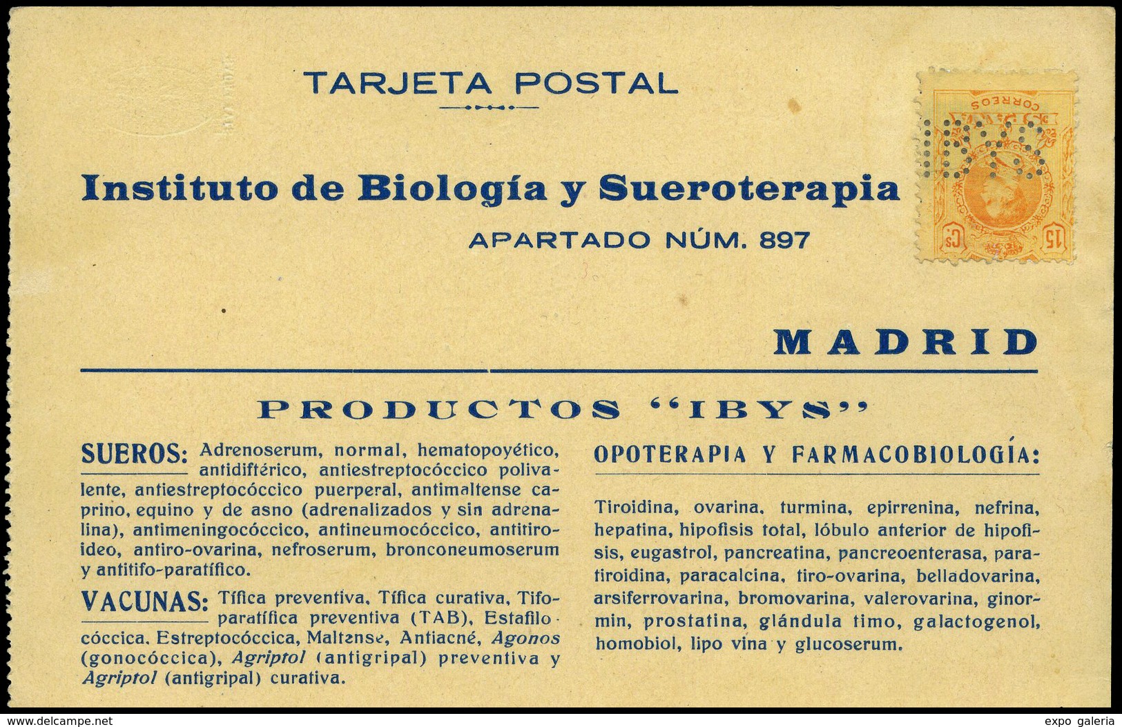 Ed. T.P. 271 - “I.B.Y.S.” (Instituto Biologia Y Sueroterapia) Postal Cda.Rara Pieza.(Ex Florentino Perez) - Autres & Non Classés