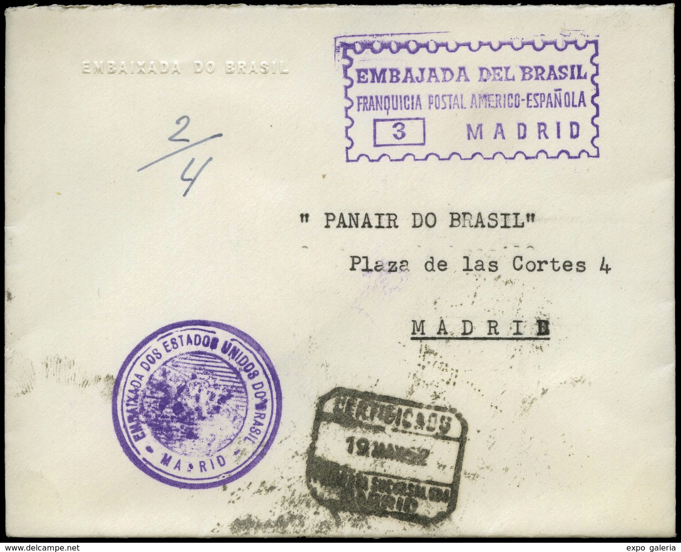 1952. Franquicia “Embajada Del Brasil-Franquicia Postal Americo-Española 3-Madrid” Cda 19/05/52. Lujo. - Neufs