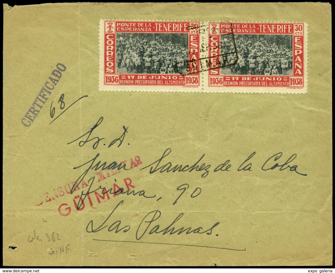 Ed. 52 Par. - “Certificado 28/Sep/38 Guimar” Cda A Las Palmas + C.M. Y Al Dorso Sello Local De Cierre. Lujo. Ex Alemany - Sonstige & Ohne Zuordnung