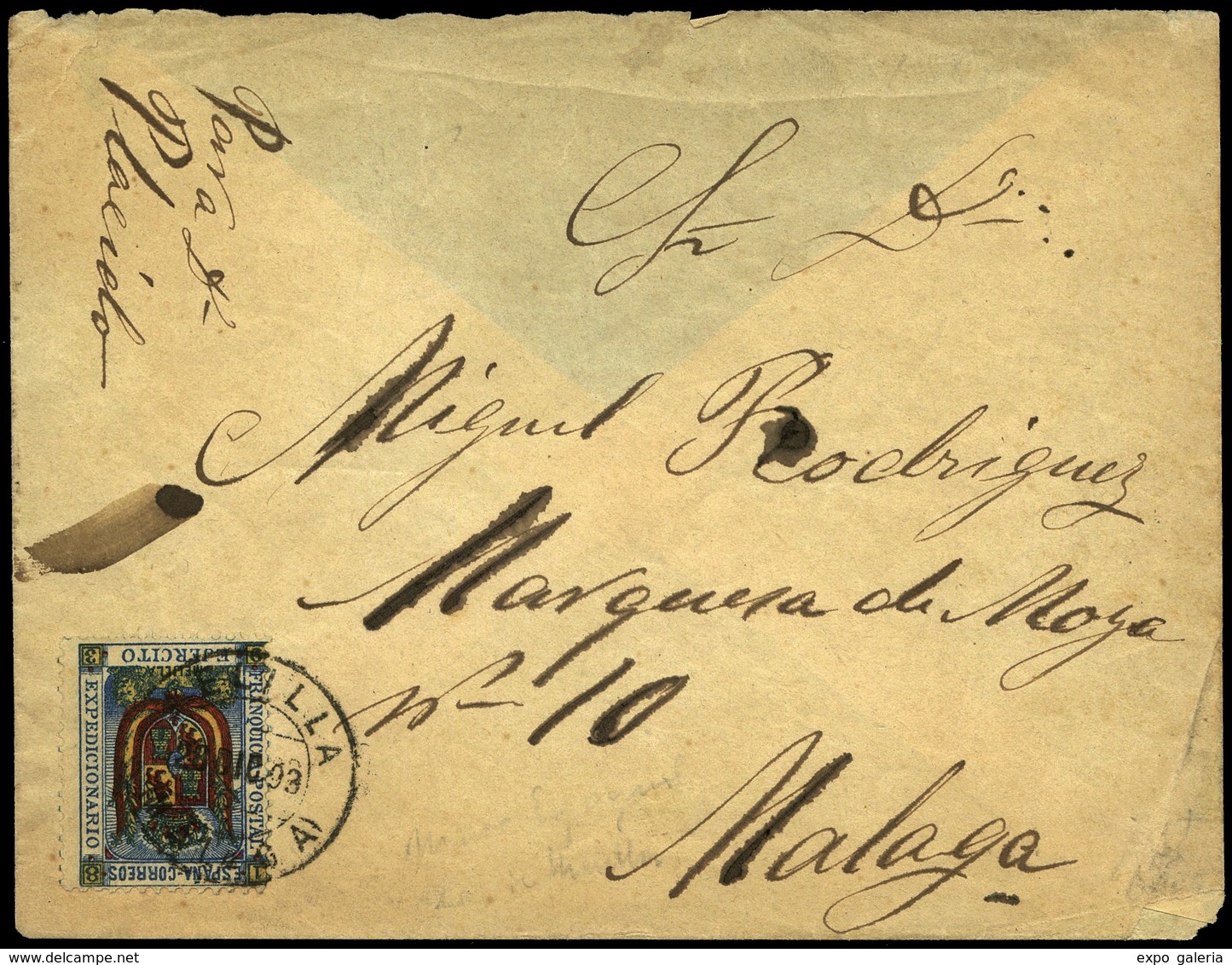 Ed. 2 - 1893. Carta Cda A Málaga. Rarísima - Military Service Stamp