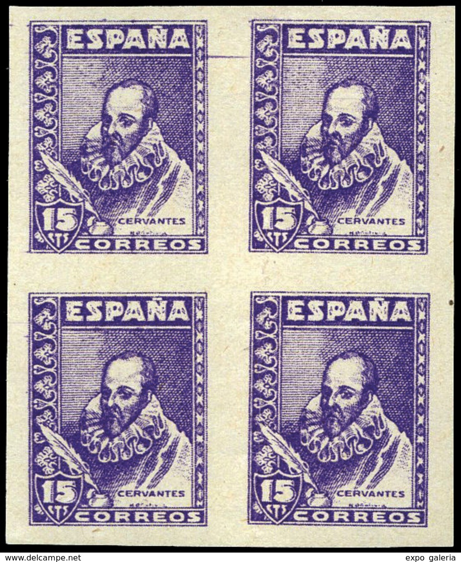 Prueba 1938. Cervantes. Bl. De 4 De Las Pruebas De Dos Sellos De 15Cts. Color Rojo Y Violeta. S/Dentar. - 1931-....