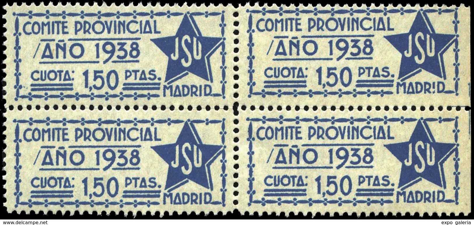 *** 1544 Bl.4 - 1938. “J.S.U. Comité Provincial-Madrid” - Vignettes De La Guerre Civile