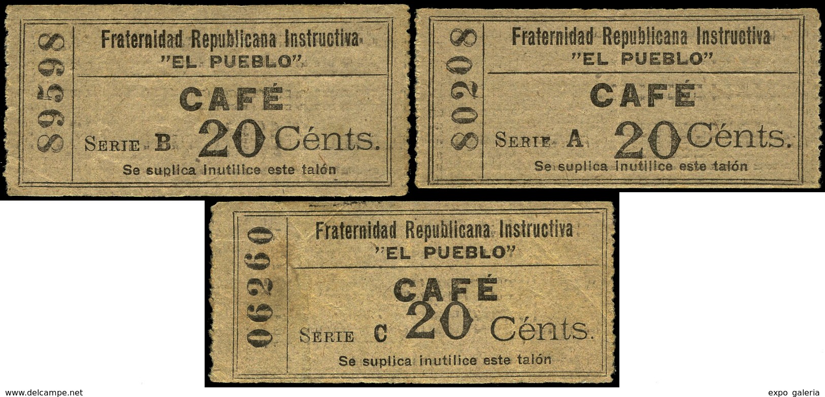 ** S/C 3 Cupones Serie A,B Y C De 20Cts. “Fraternidad Republicana Instructiva “El Pueblo” - Verschlussmarken Bürgerkrieg