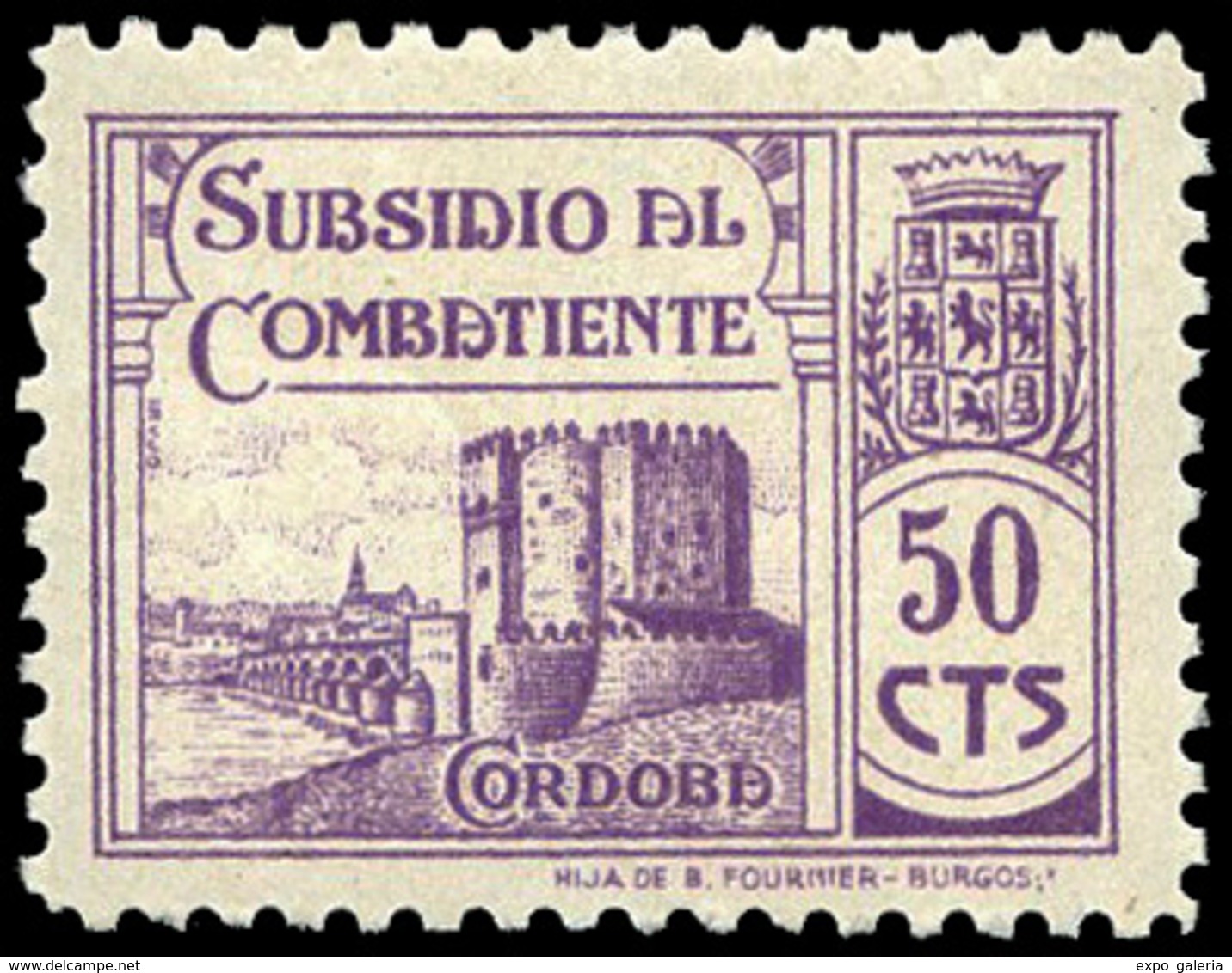 *** S/Cat. CÓRDOBA. “Subsidio Al Combatiente” (Alcázar 4 Valores). Lujo. - Verschlussmarken Bürgerkrieg