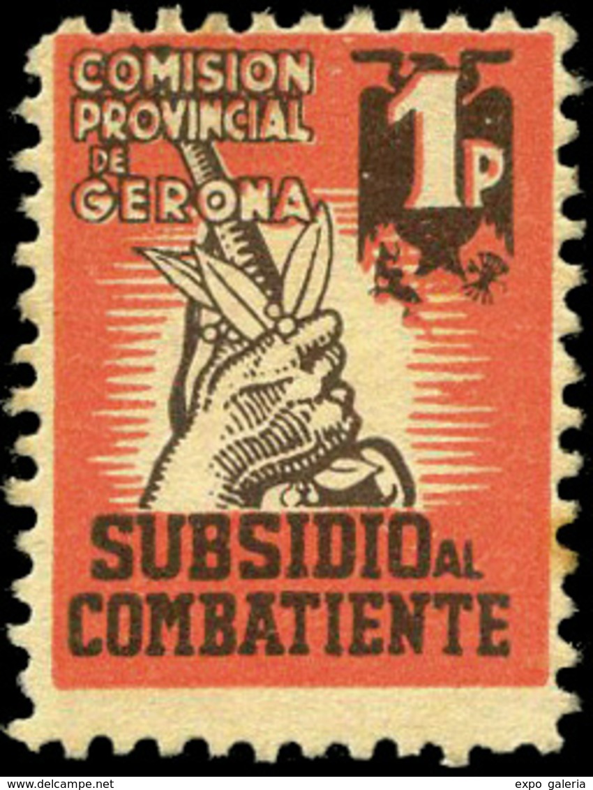 Ed. * 1 GERONA. “Subsidio Al Combatiente 1Pts.” Ojo. Escaso - Spanish Civil War Labels