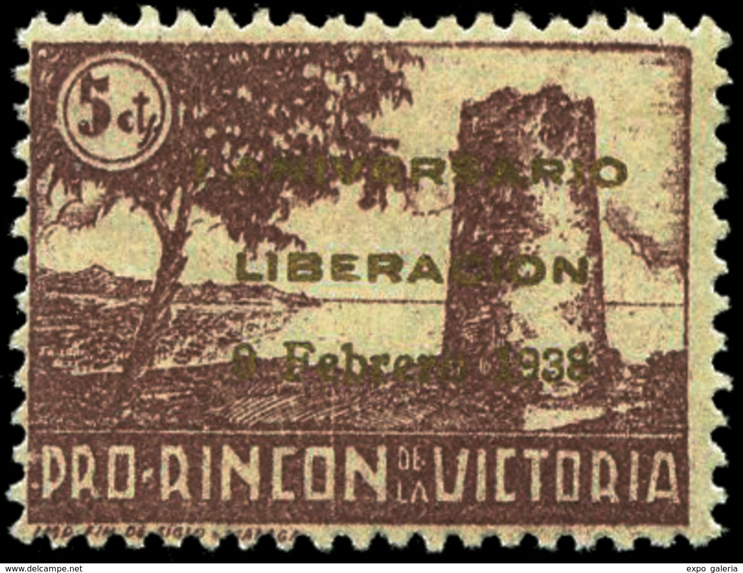 Ed. ** 8 Málaga.RINCÓN DE LA VICTORIA. Sobrecarga Dorada. Escaso - Spanish Civil War Labels