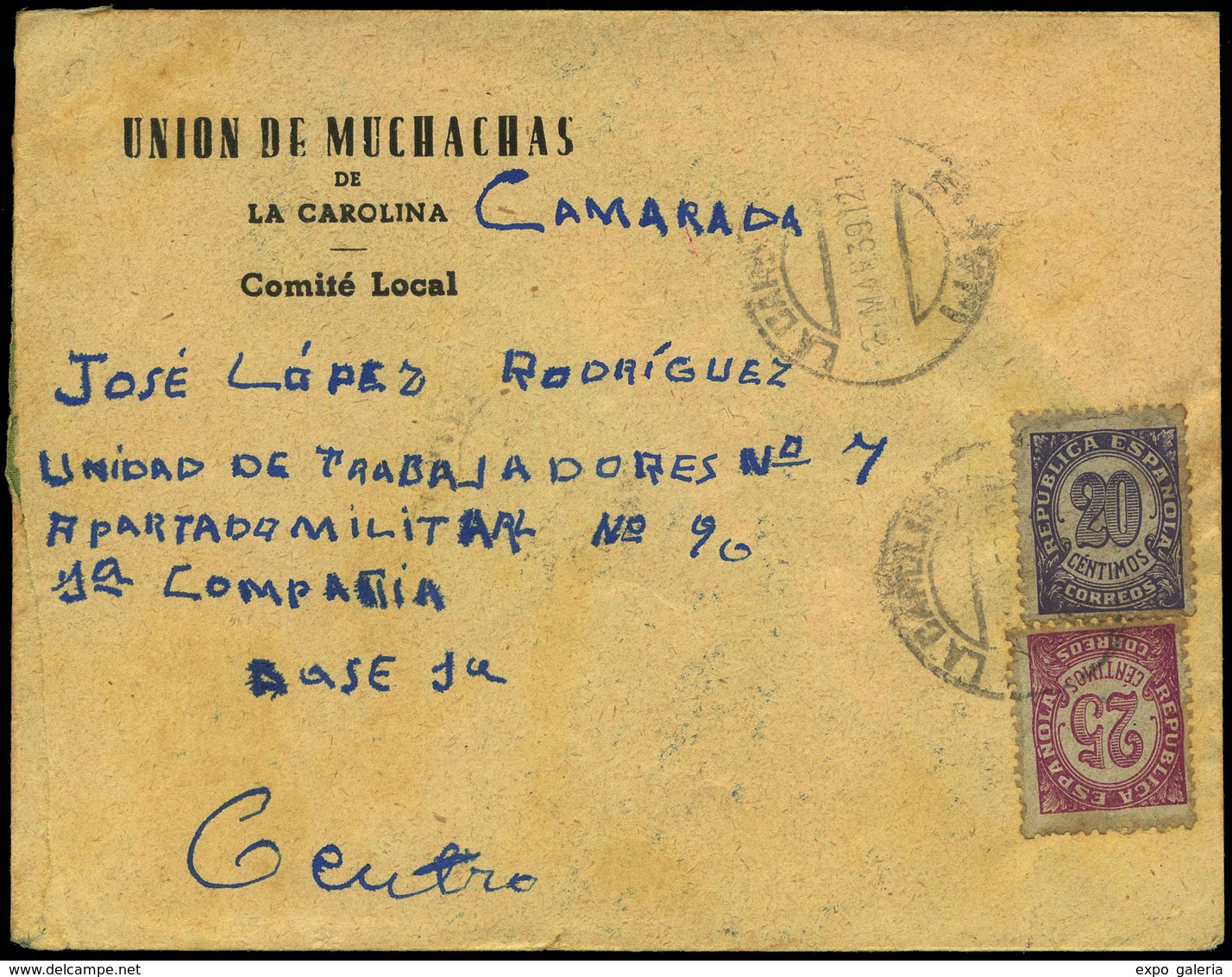 Ed. 748-749 Carta Cda Con Membrete “Unión De Muchachas De La Carolina-Comité Local” Lujo. Rara. Ex Gomez Guillamón. - Lettres & Documents