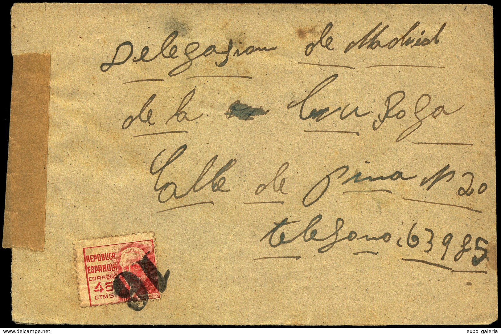 Ed. 737 - 1938. Carta Cda A La “Delegación De La Cruz Roja” En Madrid Con Matsello “16” Escaso. Lujo. - Lettres & Documents