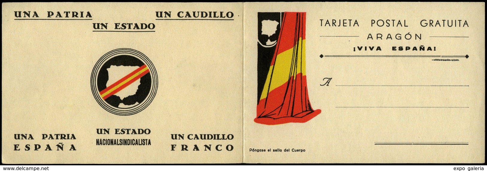 T.P. Aragón. “Viva España/Una Patria. Un Caudillo.....”Tarjeta Doble. Rara. - Briefe U. Dokumente