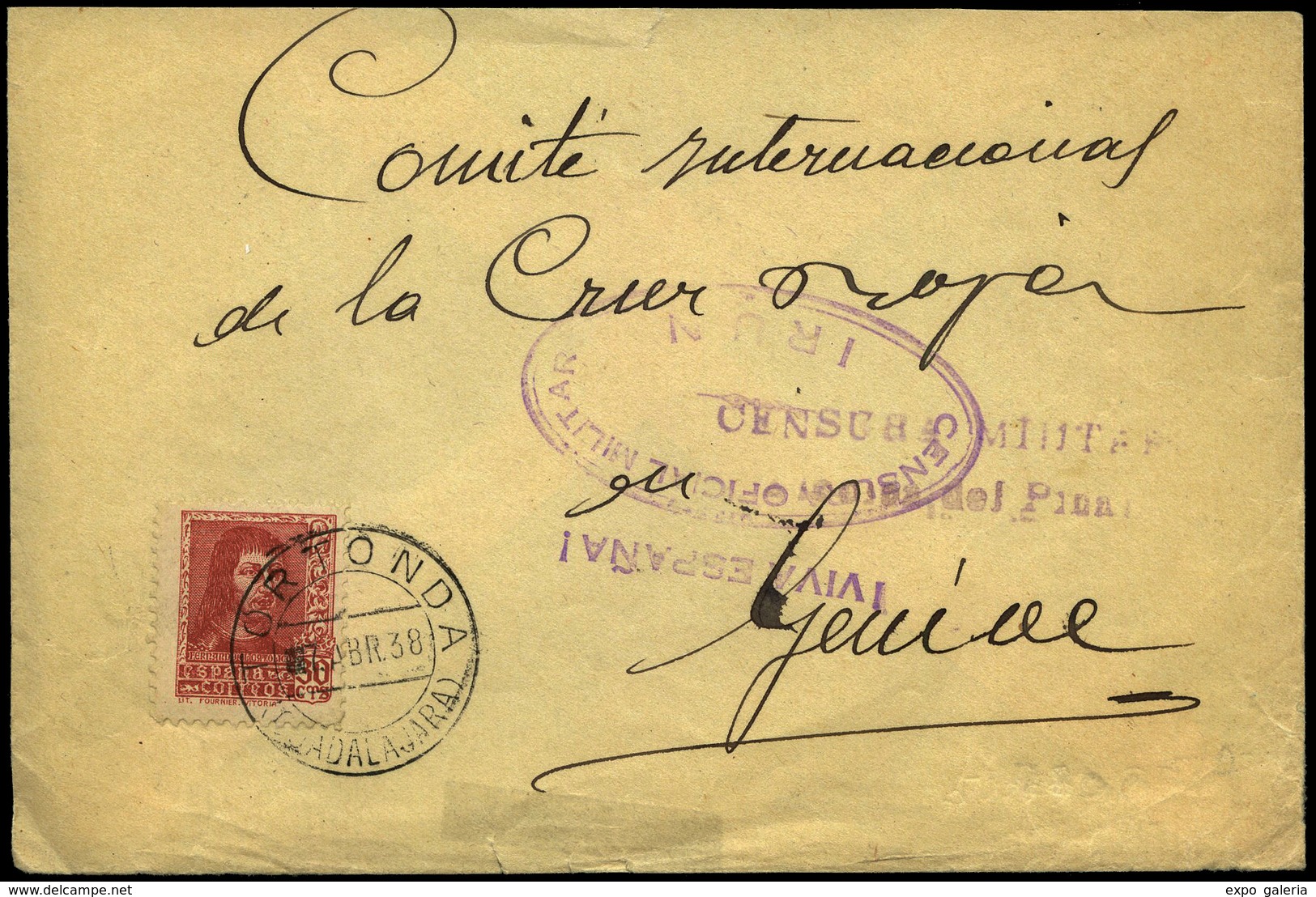 Ed. 844 - 1938. Carta Cda De Tortonda (Guadalajara) Al “Comité Internacional De La Cruz Roja En Ginebra” Al… - Lettres & Documents