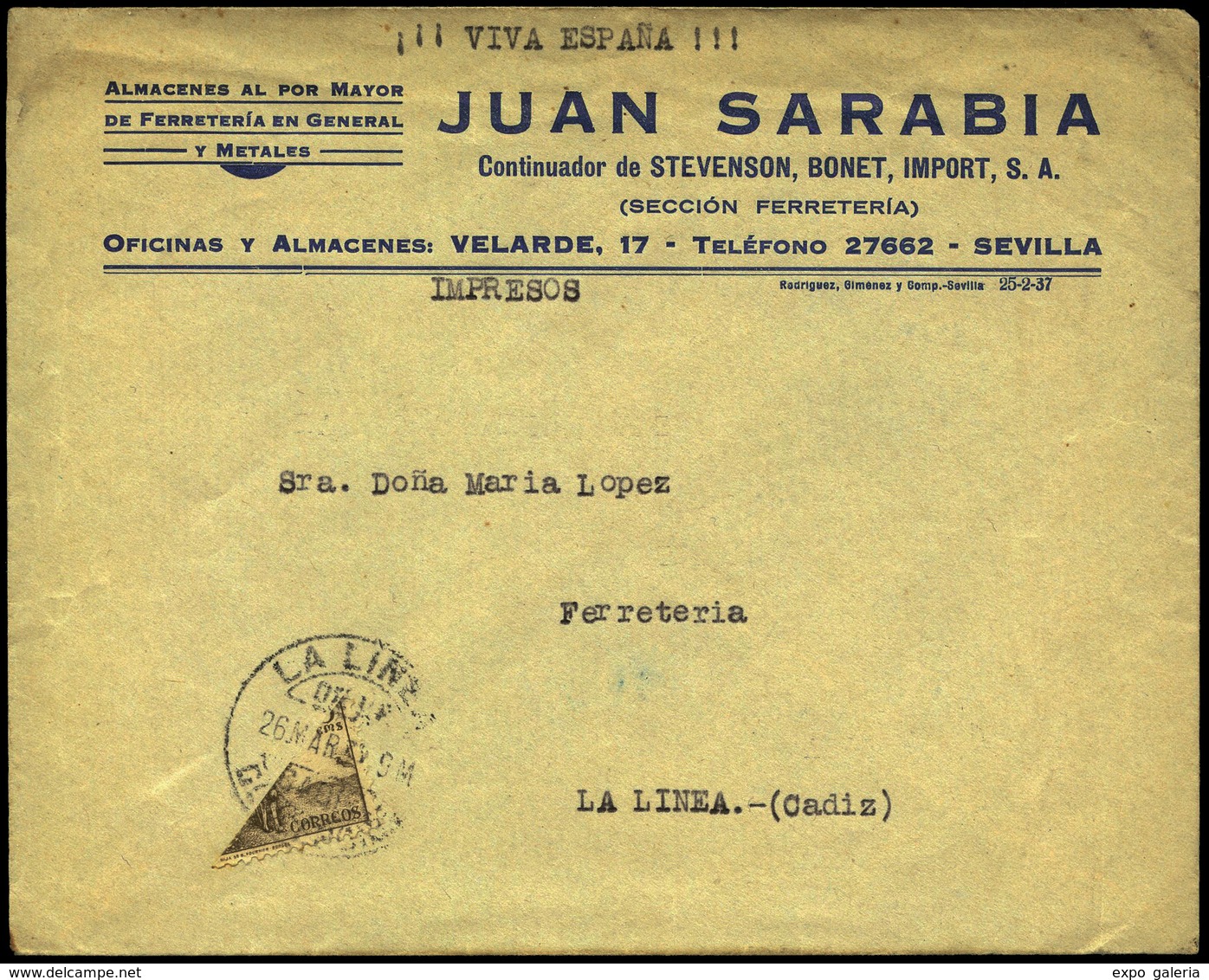 Ed. 816F - Carta Cda Con Sello Bisectado Desde “La Linea 26/03/37”(correo Interior). - Briefe U. Dokumente