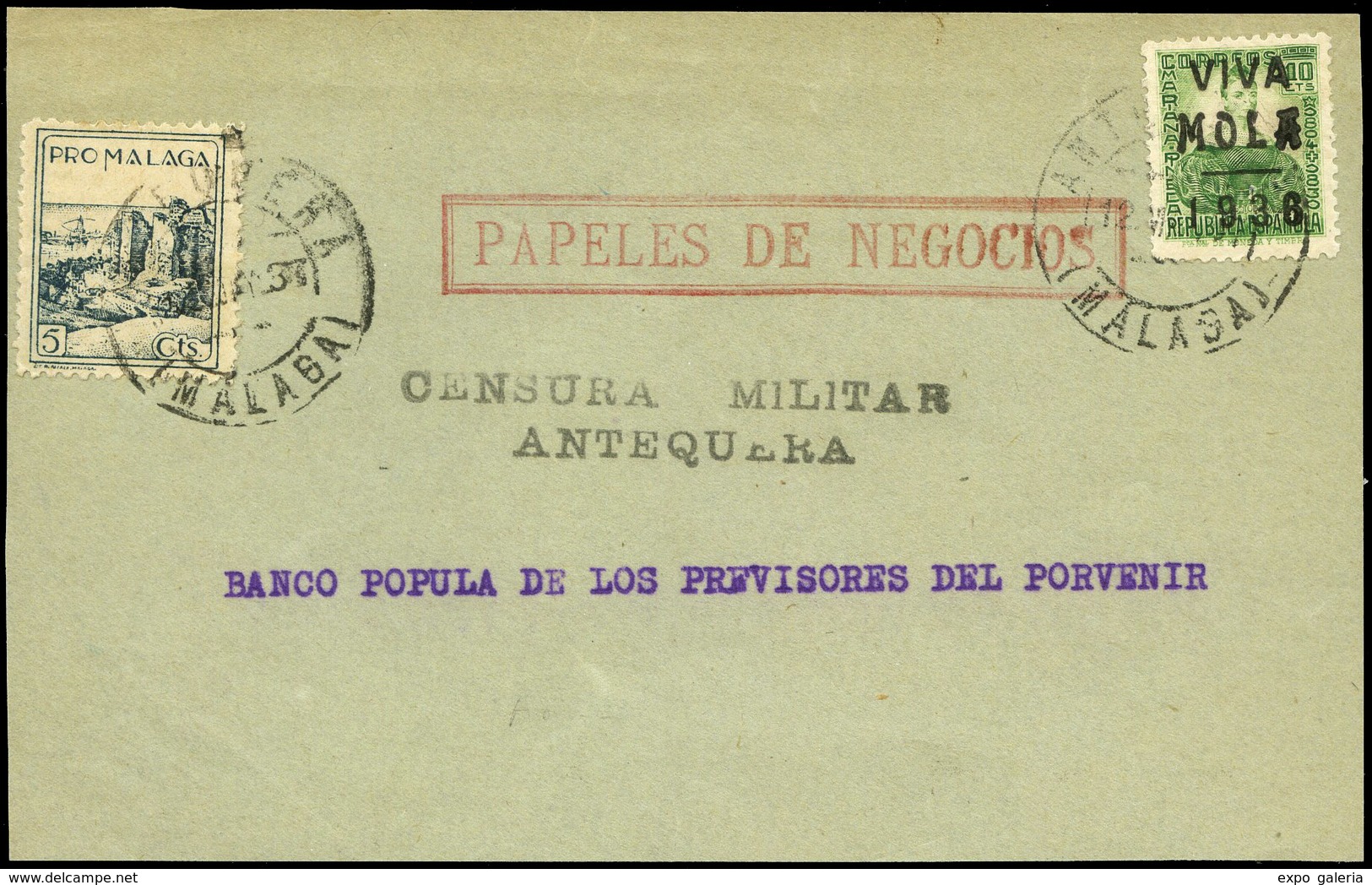 Patrióti.+Local - Frontal Cdo Con Sello De “Mariana Pineda” (sobrecarca “Viva Mola.1936”) No Cat. + Local. Mat… - Lettres & Documents