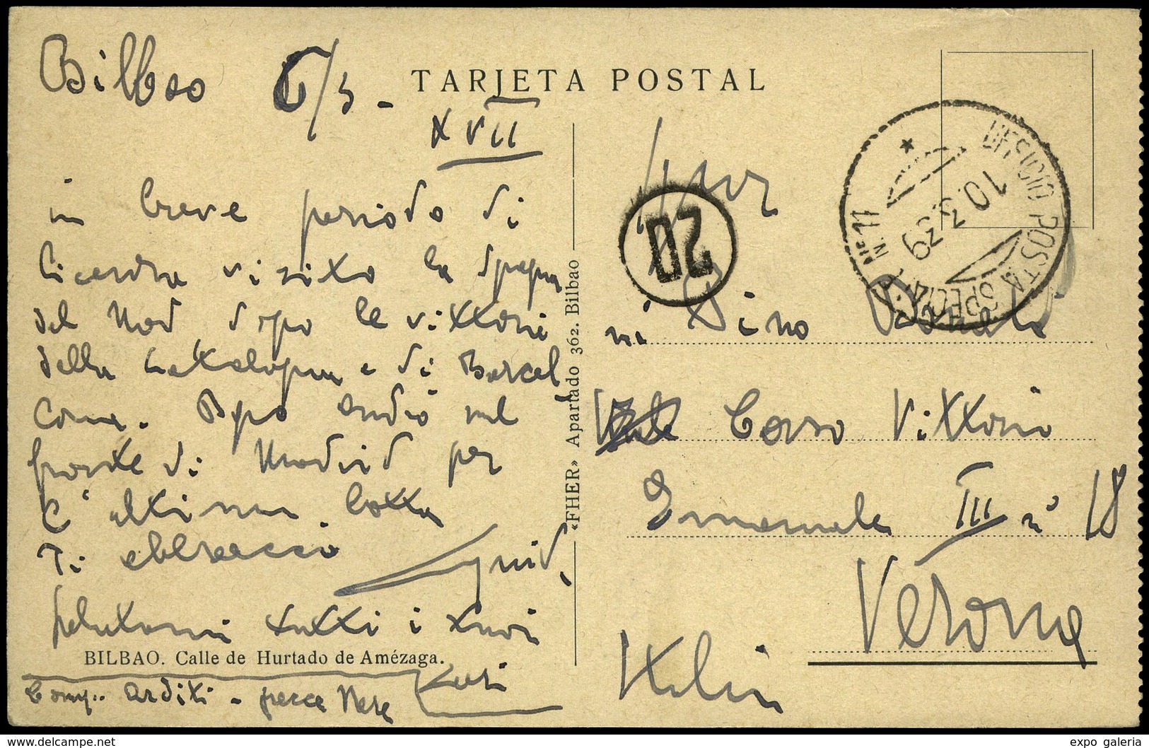 T.P. 1939. “UPS 10/03/39 -11” A Verona. Acompañamos Texto De Gomez Guillamón - Lettres & Documents