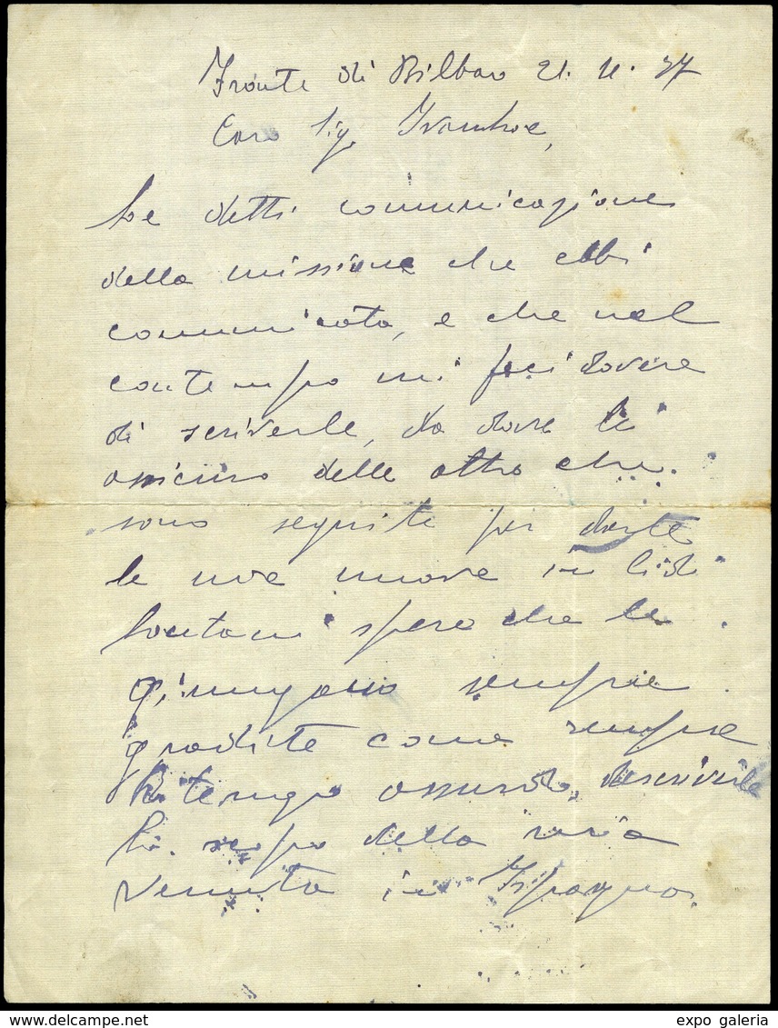 1937. Escrito De Las Tropas Italianas En El Frente De Bilbao. Raro - Lettres & Documents