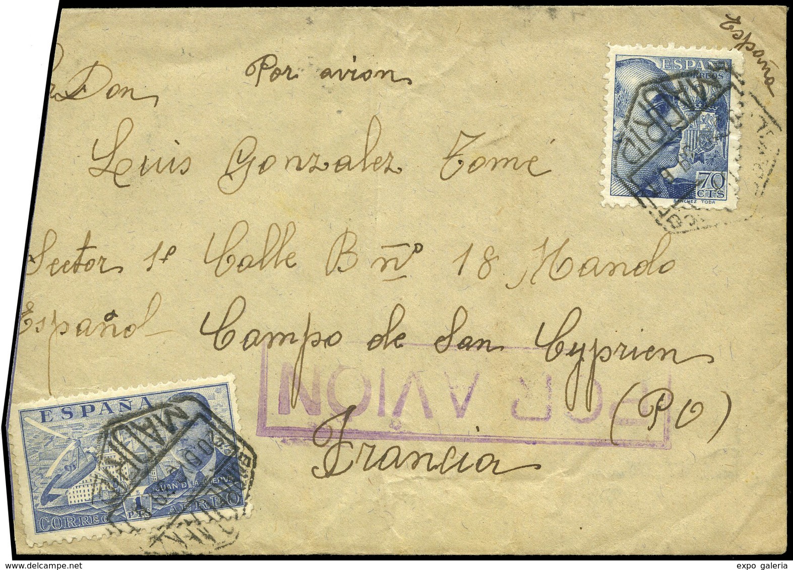 Ed. 874-884 - 1939. Carta Cda Por Correo Aereo De Madrid Al “Campo De Trabajadores Españoles De San Cyprien…" - Briefe U. Dokumente
