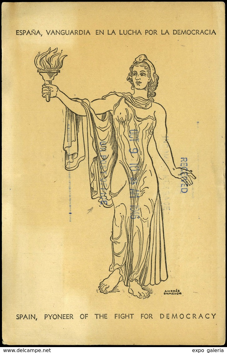 T.P. 1946.Argentina. “España Vanguardia En La Lucha Por La Democracia” Cda De Buenos Aires A Nueva York. Muy Rara. - Lettres & Documents