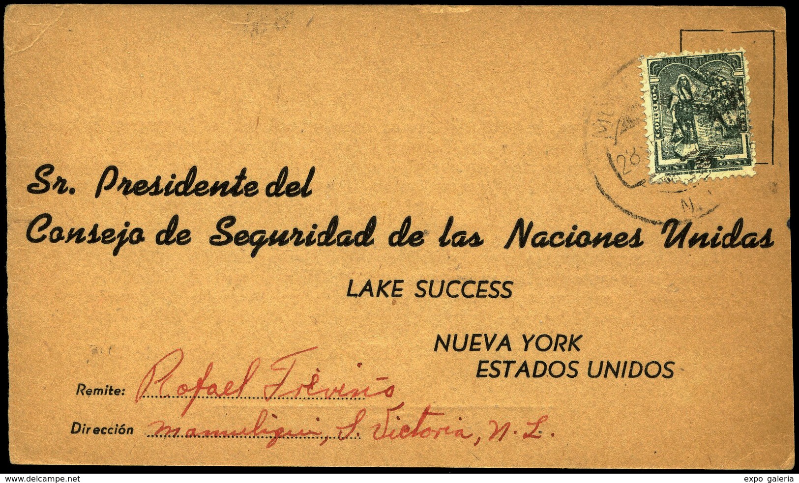 T.P. 1947.Mexico. “Señor: En Diciembre De 1946 La ONU Aprobó Una Resolución.......” (texto En Color Azul Y Letra…) - Briefe U. Dokumente