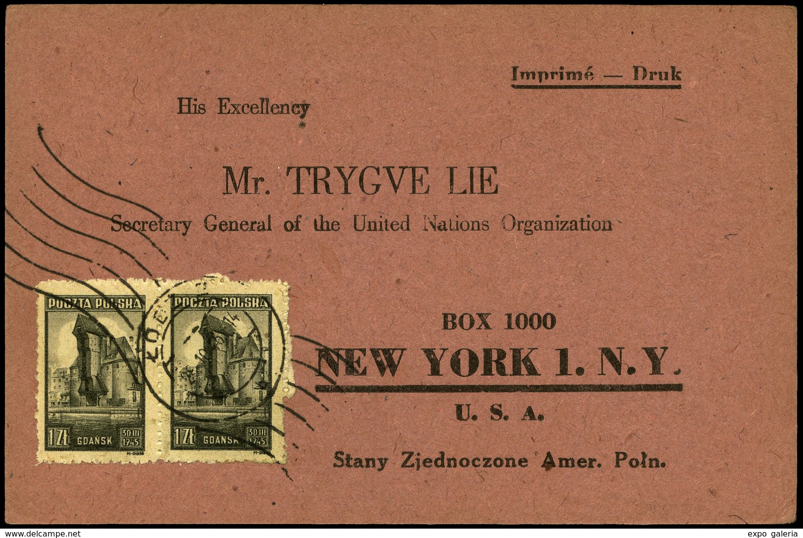 T.P. 1946.Polonia. “La Dictadura Fascista De Franco Ha Sido Condenada......” Cda A Nueva York. Rara. - Lettres & Documents