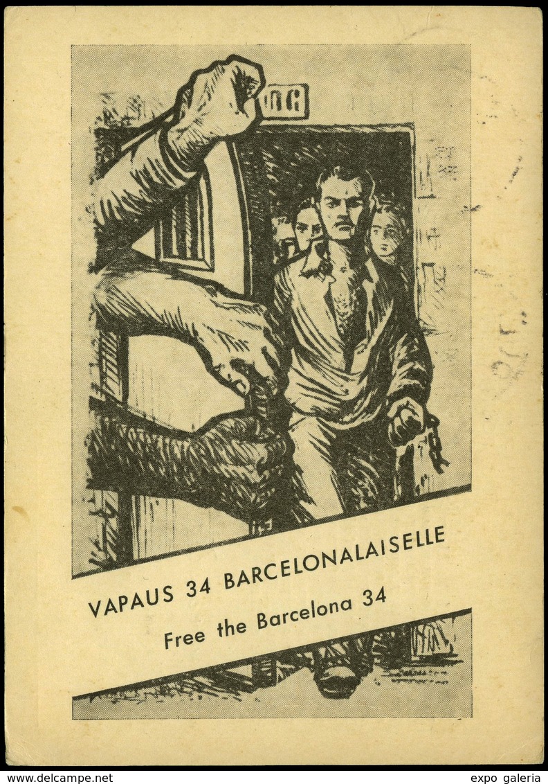 T.P. 1951.Finlandia. “Vapaus 34 Barcelonaiselle. Free The Barcelona 34” Cda De Finlandia A Paris. Raro. - Briefe U. Dokumente