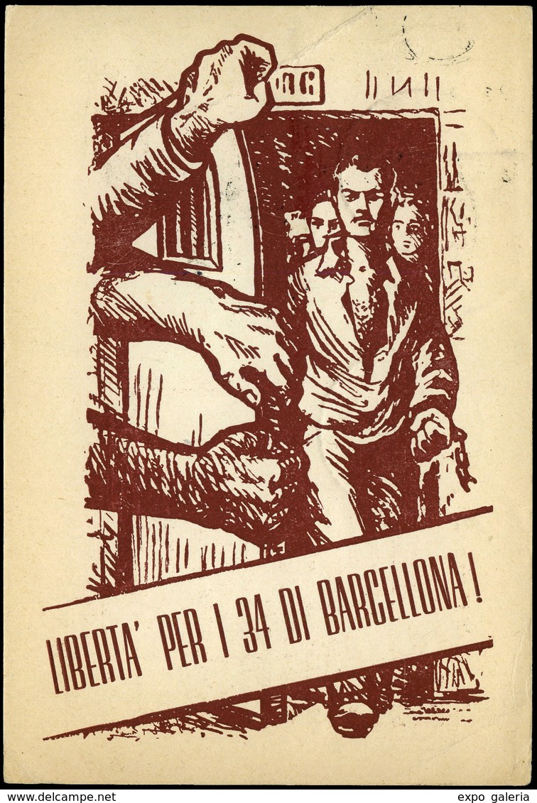 T.P. 1951.Italia. “Liberta’ Per I 34 Di Barcellona” Cda De Lucca A Paris. Muy Raro. - Covers & Documents