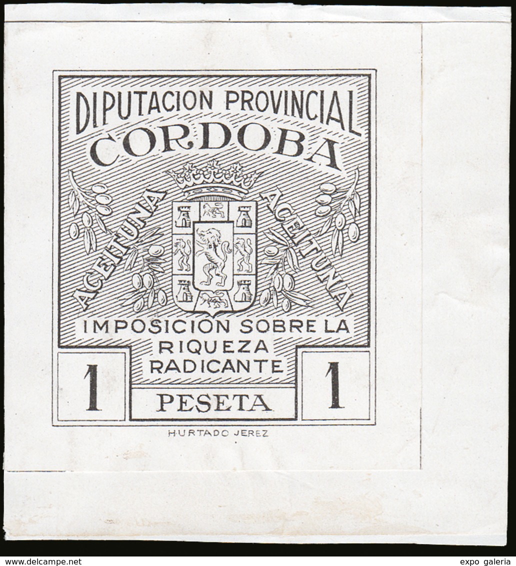 Año 1939 CÓRDOBA. “Timbre Municipal.Córdoba. 1Pts.” (tamaño Grande) Prueba En Negro. - Fiscales