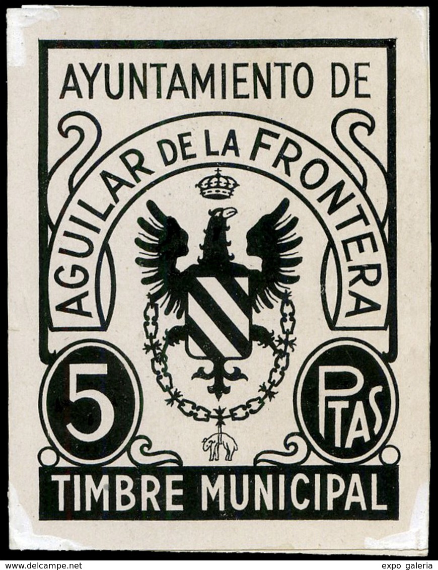 Año 1939 CÓRDOBA.Aguilar De La Frontera. Prueba En Negro 5cts. Rara. - Fiscale Zegels