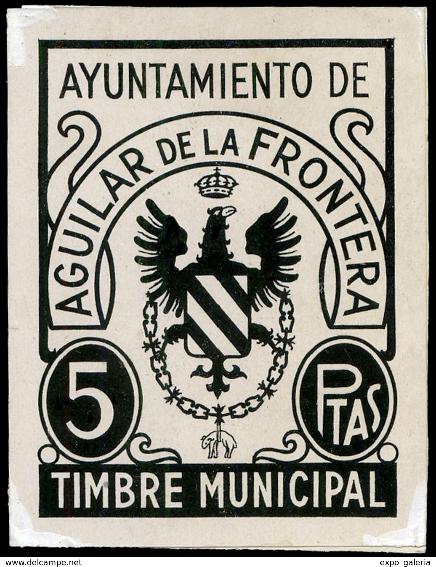 Año 1939 CÓRDOBA.Aguilar De La Frontera. Prueba En Negro 5cts. Rara. - Steuermarken