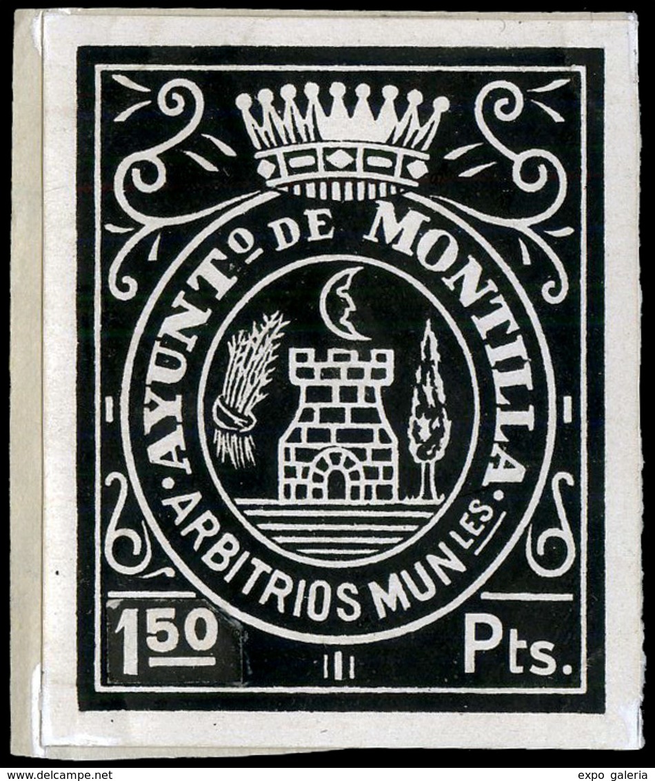 Año 1939 CÓRDOBA.Montilla. “Ayuntamiento Montilla” Prueba En Negro 1,50ptas. Muy Rara Pieza. - Revenue Stamps