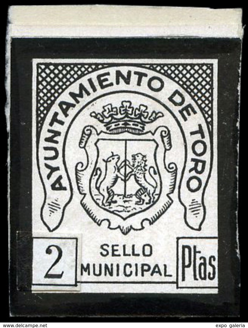 ZAMORA.Toro. “Beneficencia Municipal. 2Pts.” Negro (Prueba). Rara Pieza. - Steuermarken